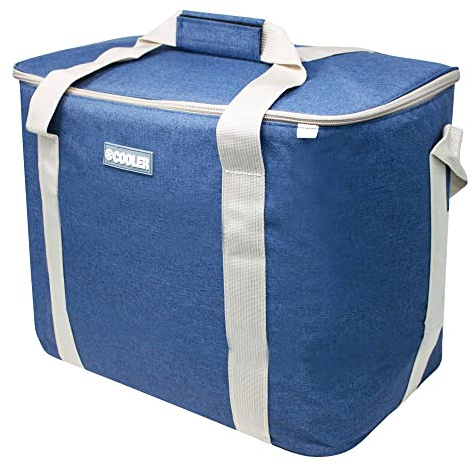 ToCi Bolsa isotérmica de 36 litros – Bolsa isotérmica – Bolsa térmica plegable para picnic, camping, vacaciones, senderismo y barbacoa – Alternativa a la nevera – Color gris y azul