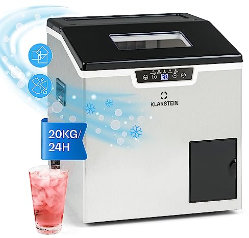 Klarstein Icefestival Cube Ice Cube Maker - 400W Ismaskin, 12-20kg Iskuber / 24h, Isfackskapacitet: 1.9kg, Vattentank: 1.8L, Bullet Ice, Shaved Ice, Touch, Vattenanslutning via slang, Rostfritt stål