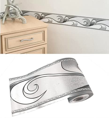 No-Brand Papier peint autocollant à motif de vagues gris argenté royal à décoller et coller pour plafond et cuisine/salle de bain/chambre à coucher – 10 cm x 10 m