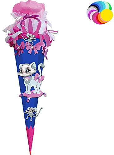 alles-meine.de GmbH Bastelset - Schultüte Farbe & Größe wählbar 70/85 / 100 cm - Katze & Maus - Farbe frei wählbar - Bastelschultüte - Zuckertüte zum selber Basteln Bemalen..