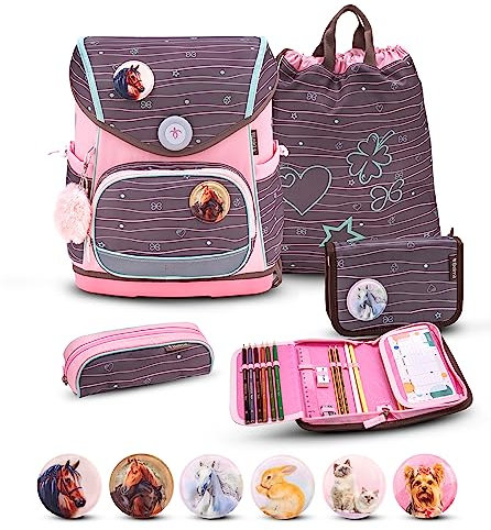 Belmil Premium Compact Plus ergonomisches Schulranzen Set 5 - teilig, AGR, Brustgurt, Hüftgurt, Magnetverschluss (405-41/P/S) (Mint)