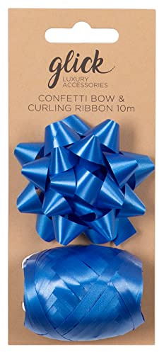 Glick Blaue Schleife und Ringelband, Multipack für Geschenkverpackungen, Packung, Kunsthandwerk, Schleife, 7 cm Durchmesser, Band 10 Meter