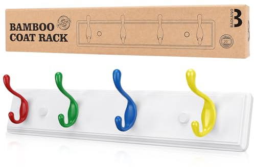 Wall Mount Coat Rack, Kids Mounted Organizer for Closet, Bathroom, Bedroom, Entryway, Hallway, Foyer, Heavy Duty Double Hooks Hanging Towels, Hats, Bags, Backpacks, Jackets, Keys (Mix4, 4 Hooks)