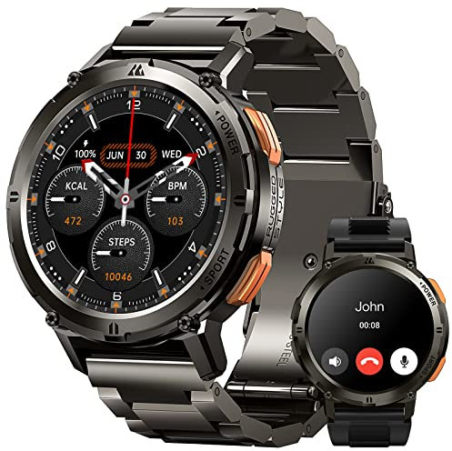 KOSPET Smartwatch Herren mit Telefonfunktion, 1,43 AMOLED Always-On Display 60 Tage Super Akkulaufzeit, 5ATM Wasserdicht, Fitnessuhr