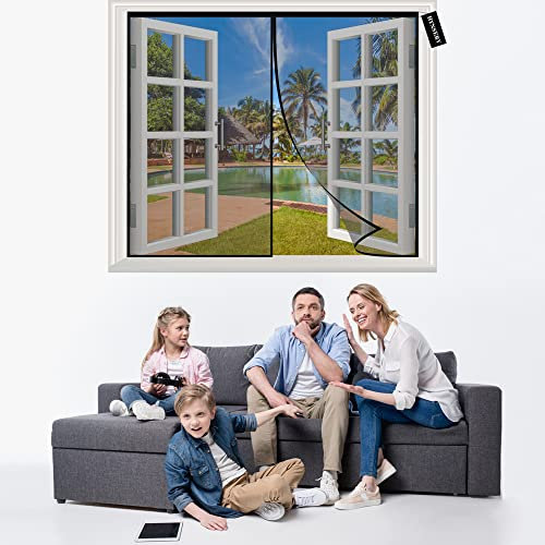 Fenstergitter Insektenschutz 215x215cm Insektenschutz Tür Kratzfest Ohne Bohren Stärkere Magnetkraft für Balkontür Kellertür und Terrassentür Schwarz
