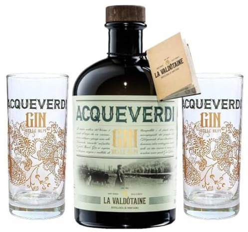 LA VALDOTAINE ACQUEVERDI La Valdotaine GIN bottiglia da 1 lt. + 2 bicchieri CONFEZIONE
