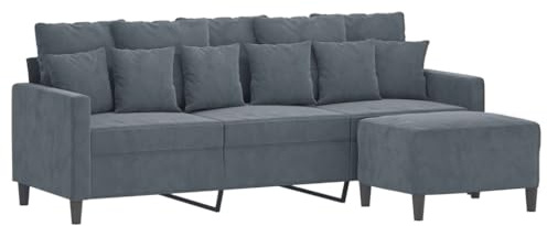 vidaXL Sofa 3 Sitzer, Couch mit Fußhocker, Liegesofa für Wohnzimmer, Polstersofa Sessel Relaxsofa Loungesofa Relaxcouch TV Sofa, Dunkelgrau Samt