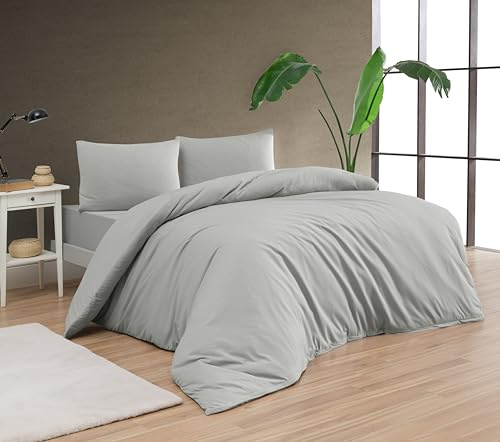 Venice Home 100% Cotton Jersey Duvet Cover Set - Ultra Soft & Breathable - All-Season Comfort - Easy Fit with 4 Corner Ties - Includes 2 Pillowcases - 3-Piece Bedding Set (Gray, King/Cal King)