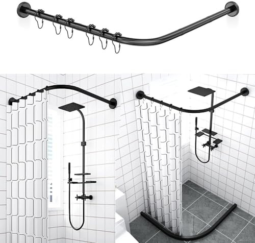 AUBWIG Duschvorhangstange Dehnbare Edelstahl L-Form Badezimmer Badewanne Eckduschvorhang Stange Kein Bohren für Bekleidungsgeschäft Badezimmer(75-95cmx90-130cm)