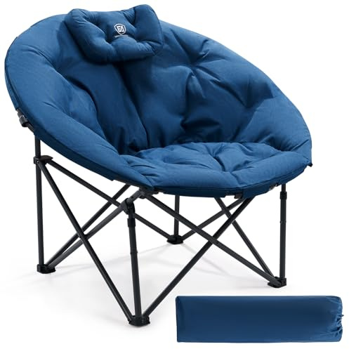 EVER ADVANCED XL Moon Chair for Adults 6cm Padded Garden Saucer Chair, Heavy Duty Camping Foldable Folding with High Back, Super Wide Round Seats, supports 150KG Blue