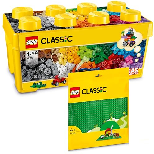 Lego Boîte de Briques Vrac & Plaque Verte 32x32 - Briques Lego Vrac avec Plaque de Construction pour Enfants à partir de 4 Ans