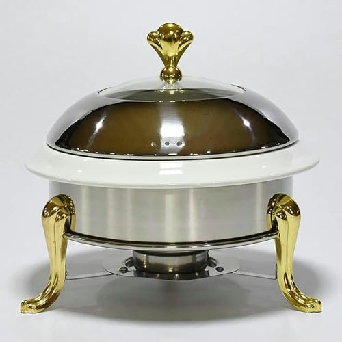 QPZMALSKY Chafing Dish Buffet Set, Round Durable Chafer and Buffet Warmer Set, Stainless Steel Chafer for Kitchen Party Dining Buffet,Gold,Stainless Steel Liner (Silver Ceramic Liner)