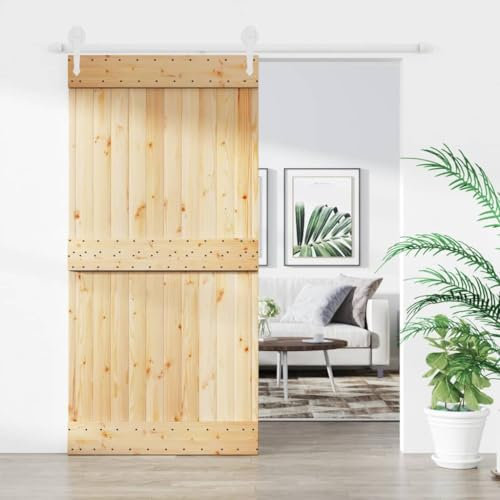 Xichuzi Schiebetür mit Beschlag 100x210 cm Massivholz Kiefer - 1 x Tür,2 x Laufschiene,2 x Rollen,2 x Türstopper,1 x Bodenführung,2 x Sprunggleitschutz,5 x Fixierklammer,Andere notwendige Beschläge