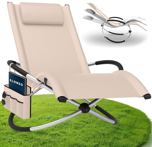 ELONEO Schaukelliege Outdoor mit Tasche, Relaxliege bis 180 kg Belastbarkeit, Schaukelsessel Outdoor, Liegestuhl wetterfest, Sonnenliege für Garten und Balkon, Creme