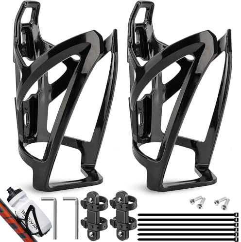Lot de 2 Porte-Bouteille de Vélo, Porte-Gobelet de Vélo Porte Bidon Velo avec Base de Montage pour Cage, Léger Résistant, pour VTT et Velo de Route (Noir 2)