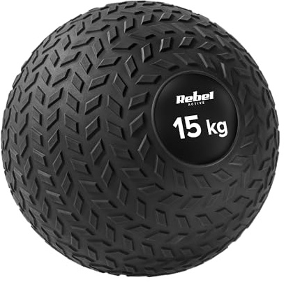 Rebel Active Medizinball 15 kg, Slam Ball Rehabilitationstraining, Fitnessball Sandgefüllt, Krafttraining und Koordination, Rutschfestes Gummi, Schwarz
