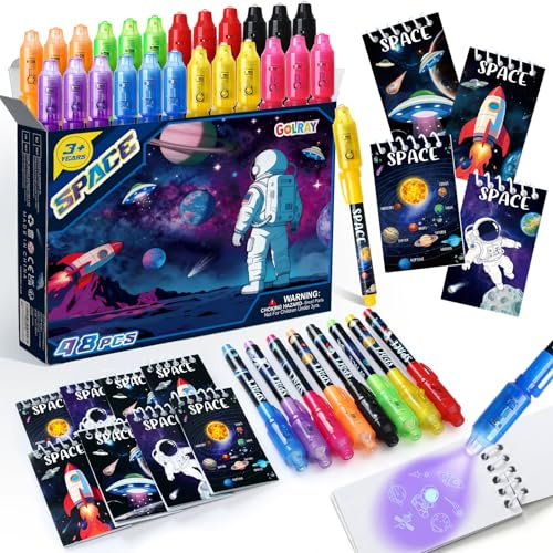 Toyssa 48 Stück Party Mitgebsel Kindergeburtstag Gastgeschenke mit UV Stift & Notizbuch, Zauberstifte Kinder Give Aways Mitbringsel Kindergeburtstag Für Kinder Jungen Mädchen Geburtstag (Weltraum)