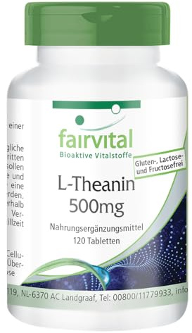fairvital L-teanina 500 mg, 120 compresse, qualità testata e ad alto dosaggio, 100% vegano, facile da deglutire, Made in Germany