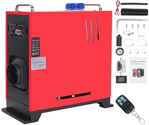Jacgood 8KW Diesel Heater 12V 24V All-in-One, Upgraded Matte Metal Parking Heater with 270°C Overheat Protection, Universal 12V/24V Air Heater with Handle & Thickened Base for Car, RV, Boat (Red)