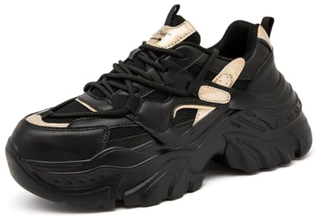 Women's Chunky Platform Sneakers Durable Reinforced Toe Mesh Breathable Lace-Up Shoes