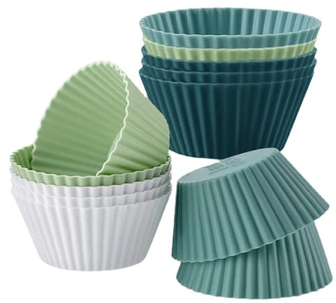 12Pcs Reusable Silicone Muffin Cases, Non-Stick Round Cupcake Moulds, Heat Resistant Baking Cups, Multicolour Pastry Mould Liners for Cakes, Puddings, Jelly, Muffin Trays and Home Baking