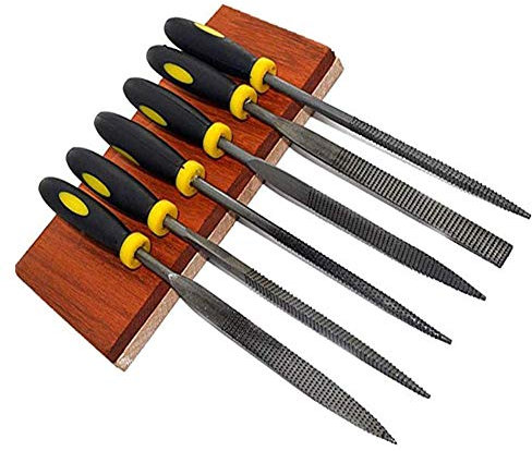Needle File Set(6 Piece HIGH Carbon Steel) Hand Metal Tools,Secure Grip for Jewelry, Metal, Plastic, Wood DIY Mini Set Complete W/Flat, Flat Warding, Square, Triangular, Round & Half Round Chisels