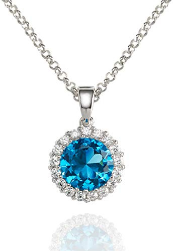 namana Strahlenkranz-Anhänger mit Halskette, Silber-Halskette mit Zirkonia in Blau, Grün oder Hellblau, Roségold-Halskette mit rotem Zirkonia, Damenhalskette mit Geschenkbox