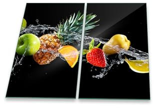 Herdabdeckplatte 2 teilig Ceranfeld Obst Bunt 2x30x52 Kochplatten Glas Induktion