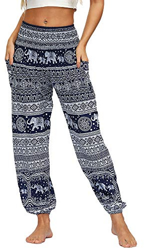 Nuofengkudu Damen Hippie Haremshosen mit Taschen Yogahosen