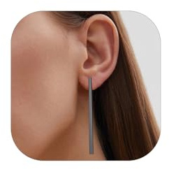 FindChic Pendientes Mujer Acero Inoxidable Pendientes Largos Hipoalergénicos con Colgante Barra Geométrica Minimalista Negra Regalos para Mujer Chica Hombre con Caja de Regalo