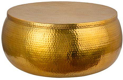 Couchtisch ORIENT STORAGE 70cm - gold - Metall - handgefertigt robust | Montiert, Stauraum, als Beistelltisch nutzbar, hochwertig, Ablagefläche, für Sofa, Hammerschlag Optik