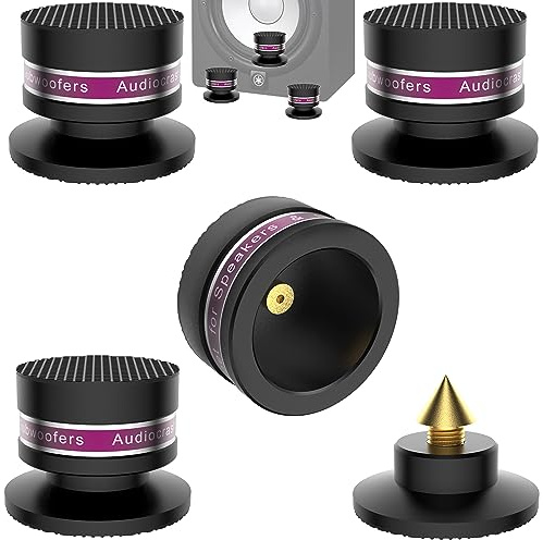 HiFi Speaker Spikes IF03B by Audiocrast, Speaker Vibration Dampener Stand Feet Pads Shock Absorber Isolation Pucks, Speaker Resonance Reducer with Non-Slip Mat for Turntable Amp CD DAC Recorder