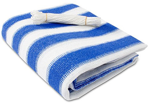 Floordirekt Paravento da Balcone, Recinzione frangivista, 90 x 500 cm, Protezione da sguardi indiscreti, Vento e Sole, Resistente alle intemperie, con Cordino di Fissaggio (Strisce Blu e Bianco)