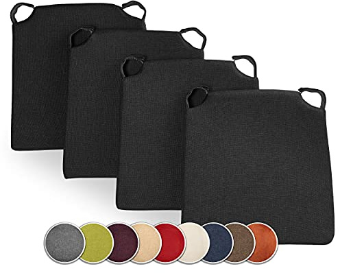 sunnypillow 4er Set Stuhlkissen mit Klettverschluss Polsterauflage Auflage für Stühle - Indoor/Outdoor - Sitzkissen Sitzauflage - Maße: 42 (vorne) | 35 (hinten) x 40 x 5 cm - Schwarz