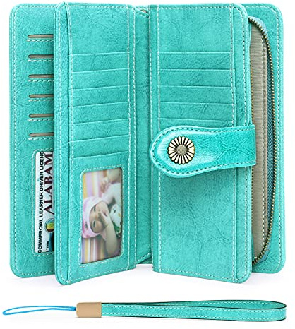 SENDEFN Geldbörse für Damen, Leder, große Damen, Kupplung, RFID-Schutz, blockierend, große Kapazität, Lange Geldbörse mit 24 Kartenfächern und Armband