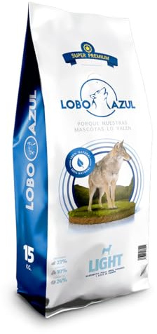 Pienso Light - Pienso para Perros Esterilizados Adultos - Light con Control de Peso - Alimento Completo Sin Cereales y Bajo en Calorías - 15kg - Lobo Azul Super Premium