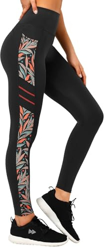 Yvette Printed Leggings Damen Sport mit Taschen high Waist | Blickdicht Sporthose,lang,Lauf Fitness Alltag