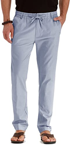 Sailwind Herren Leinen Casual Hose Strandhosen Mit Kordelzug Und Elastischem Bund (Silber-Grau, 32)