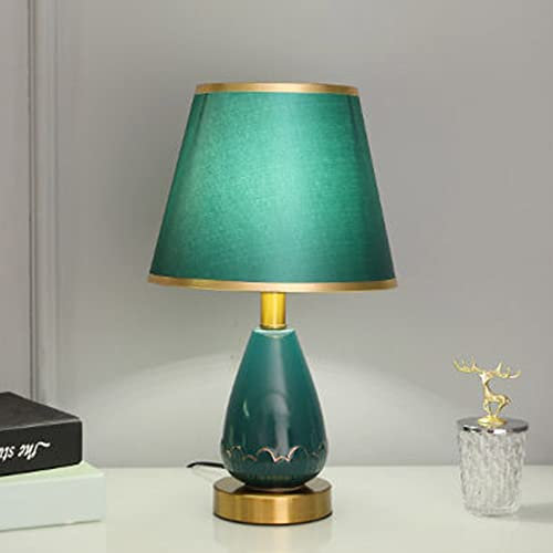 Mengjay Schlafzimmer Nachttischlampe Dekorative Tischlampe Keramik Lampenschirm Gemalt Grün Blau Porzellan Lampe Körper Chinesische Schreibtischlampe Wohnzimmer/Arbeitszimmer/Hotel/Hochzeitszimmer (D)