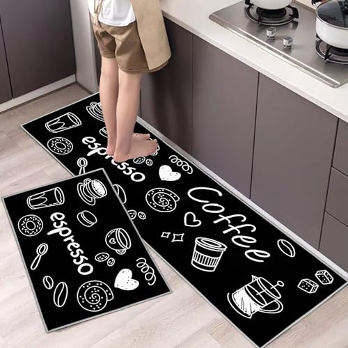 Hoimlm Set di 2 tappeti da cucina antiscivolo, assorbe acqua e olio, resistente alla polvere, tappetino da cucina, tappetino per interni (caffè, 43 x 75 + 43 x 150 cm)