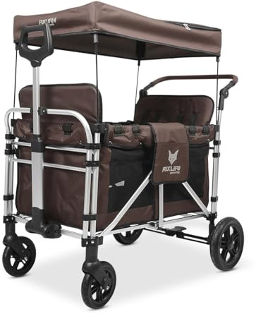 Carrello pieghevole Fuxtec Family CTXL900 marrone, l'originale, Family Fux, Vagone da giardino 4 posti, sedile rimovibile, trasporto, spiaggia, tirare o spingere, capacità di carico 75 kg