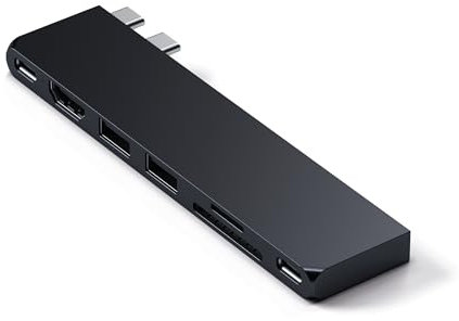 SATECHI 7-in-1 USB-C Hub Multiport-Adapter Pro Slim, Dongle, 100W Ladeleistung, 4K HDMI, USB4, 3.2 Gen2, SD/MicroSD-Kartenleser für Mac, MacBook Air/Pro M4/M3/M2/M1 (Mitternacht)