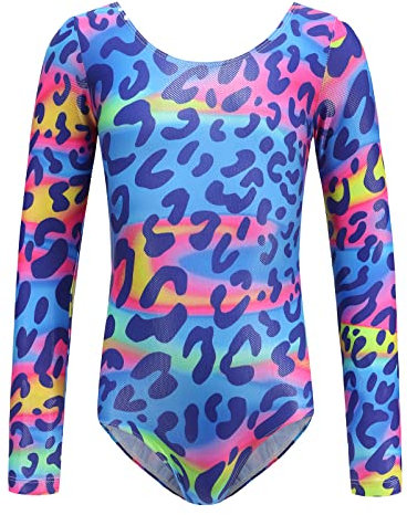 AUBIG Flicka gymnastikdräkt långa ärmar barn gymnastikdräkt leotards glans balettdräkt dans slitage bodysuit 5–12 år, C1, 9-10 År