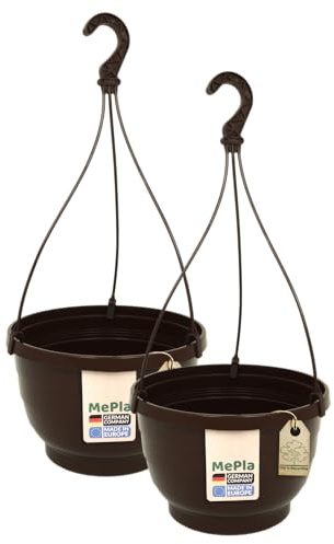 MePla - 2 Stück Ampel KOMET - wetterfestes Pflanzgefäß - UV-beständiger Blumenampel - Pflanztopf - ø20 cm - Braun