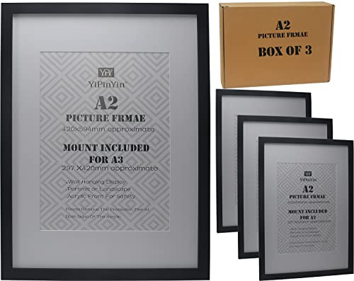 Black A2(42x59.4cm) Poster Frame with A3 Mount Set of 3,Black A3 Photo Frames With Acrylic Sheet A2 Ducoment Frames,Poster Frame for Wallount