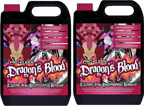 Pro-Kleen Dragon's Blood Extreme Iron Contamination Fallout Remover - Safe for Use on all Wheel Types -Super Concentrated, pH Neutral, Alloy Wheel Rim Cleaner (2 x 5 Litres)