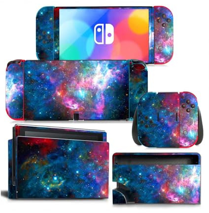 ROIPIN Ensemble complet de coques de protection pour Nintendo Switch OLED avec revêtement de manette et de console, ensemble complet pour Switch OLED (ciel étoilé coloré)