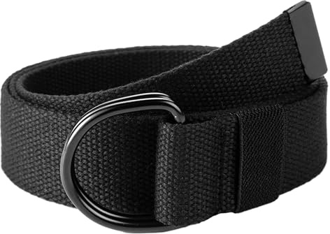 cinturón negro elástico de lona, con hebilla D, ajustable, ideal para pantalones casuales, trabajo y vaqueros (130 cm)