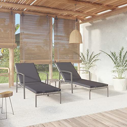 GuyAna Sonnenliegen 2 STK. mit Tisch Poly Rattan Grau Saunaliege Campingliege