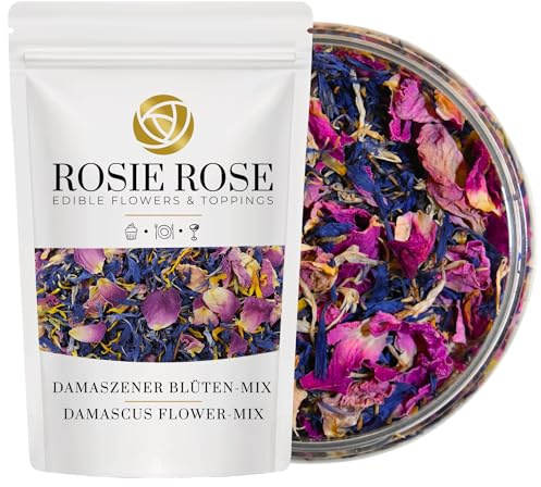 ROSIE ROSE - Essbare Blüten Mix Saphir Blau (25g) - Getrocknete Blütenblätter & Kornblumen Essbar als Tortendeko - Essbare Blumen für Torte & Blütenmix - Premium Edible Flowers, Blütentee
